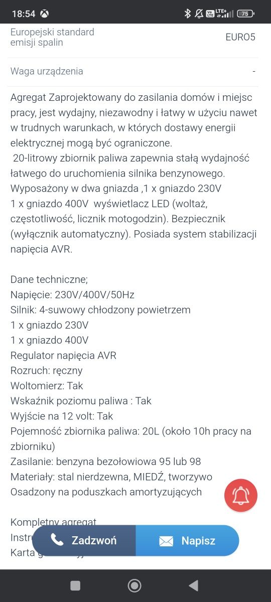 Agregat prądotwórczy inwertorowy 6.9 kw stabilizacja napięcia AVR NOWY