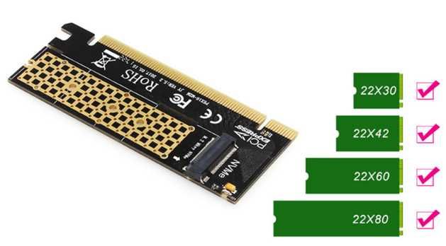 Адаптер M.2 NVMe SSD NGFF to PCIE 3.0 X4/X8/X16 переходник pci-e