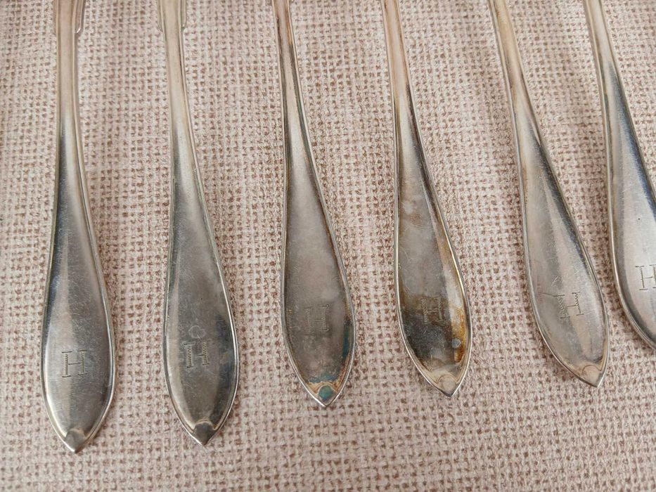 Zestaw 12 widelców Prima NS ALP Szwecja Posrebrzane 19 cm Inicjał H