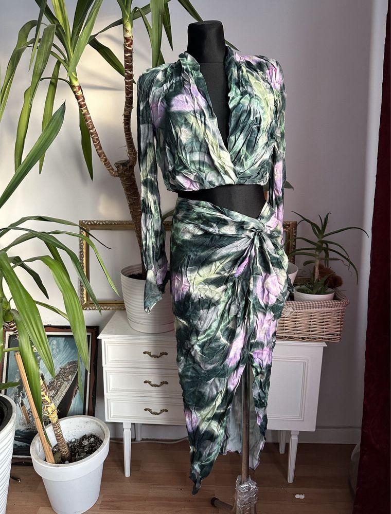 Sukienka drapowana midi kwiaty spódnica Top L 40 asos luxe  wiskoza