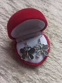Kolczyki vintage kolczyki motyl kolczyki motylki kolor srebrny