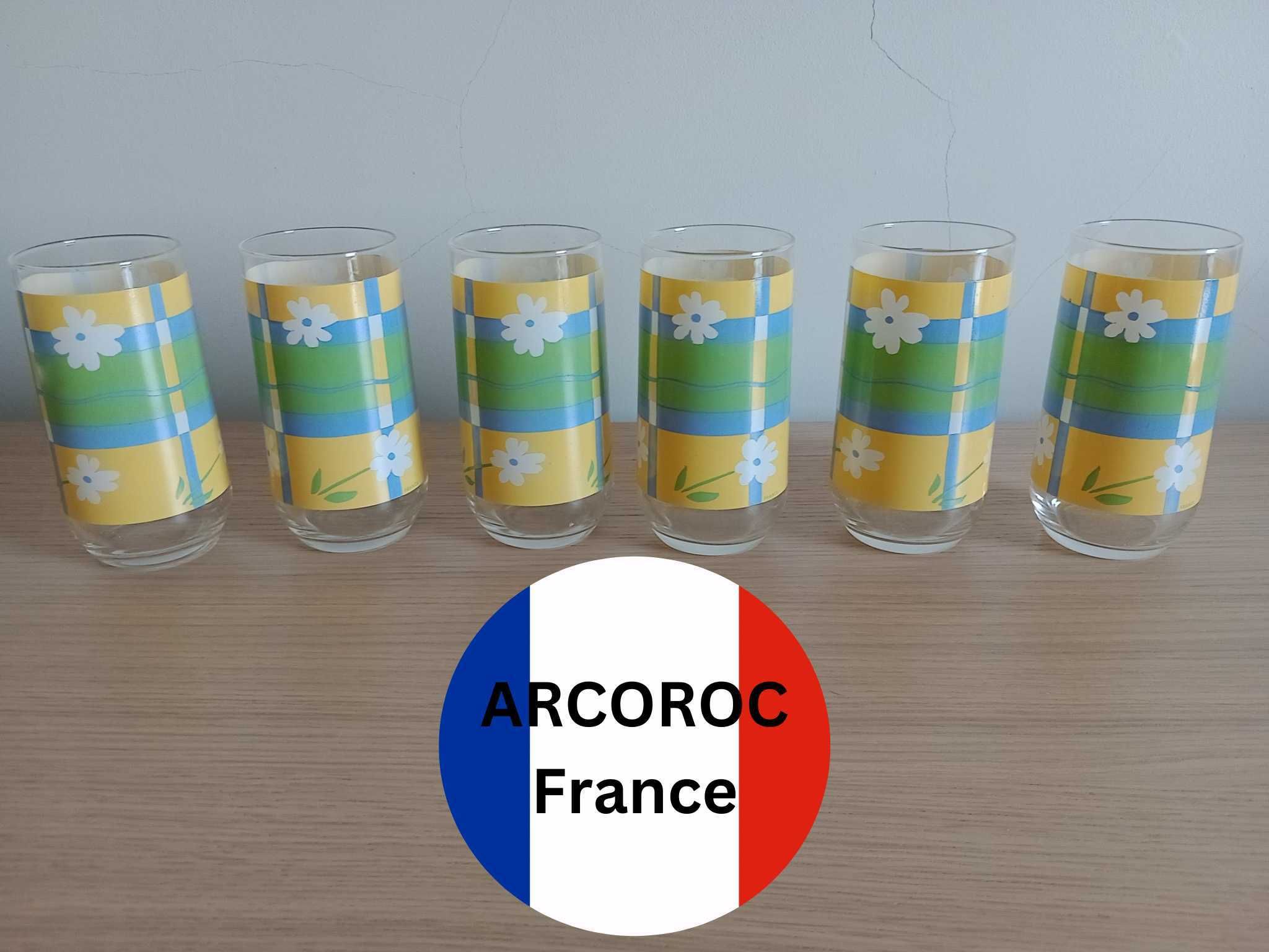 Szklanki w kwiaty kwiatowy nadruk Arcoroc France 6 sztuk prl