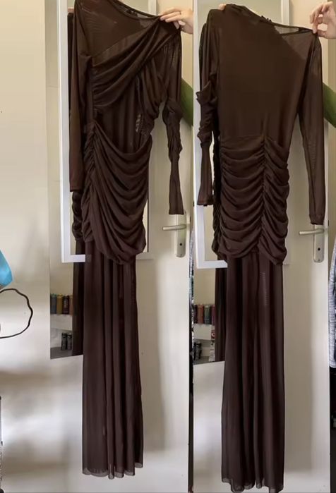 Приталена шоколадна сукня в сітку