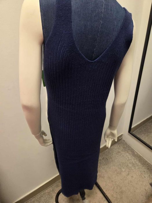 Damski Komplet Dzianinowy Sukienka i Sweter Granatowy   L XL