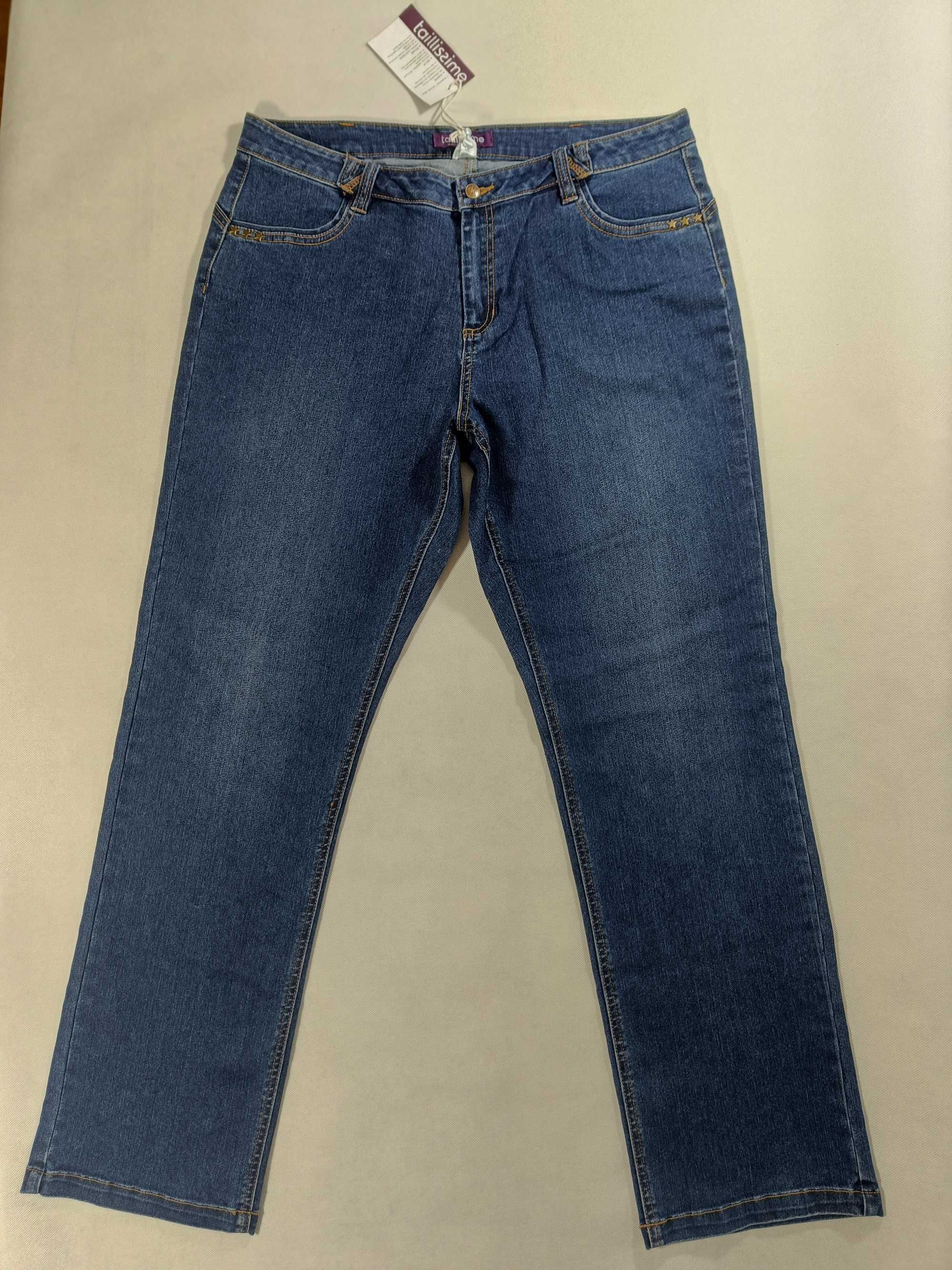 Spodnie 56 damskie jeans dżinsowe granatowe proste TAILLISSIME  SP0182