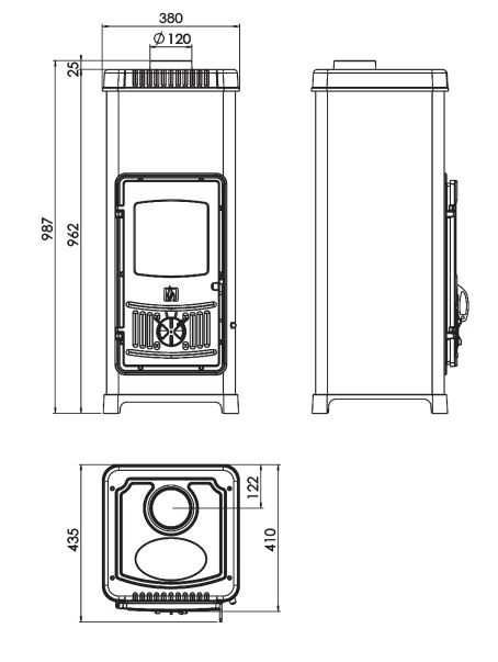 Печь на дровах Plamen Dora 10 N, 7.2 кВт, черная, чугунная