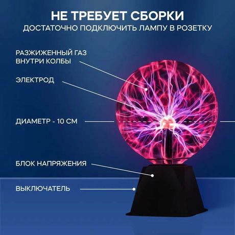 Светильник Плазма шар, магический плазменный шар с молниями 10,12,20см
