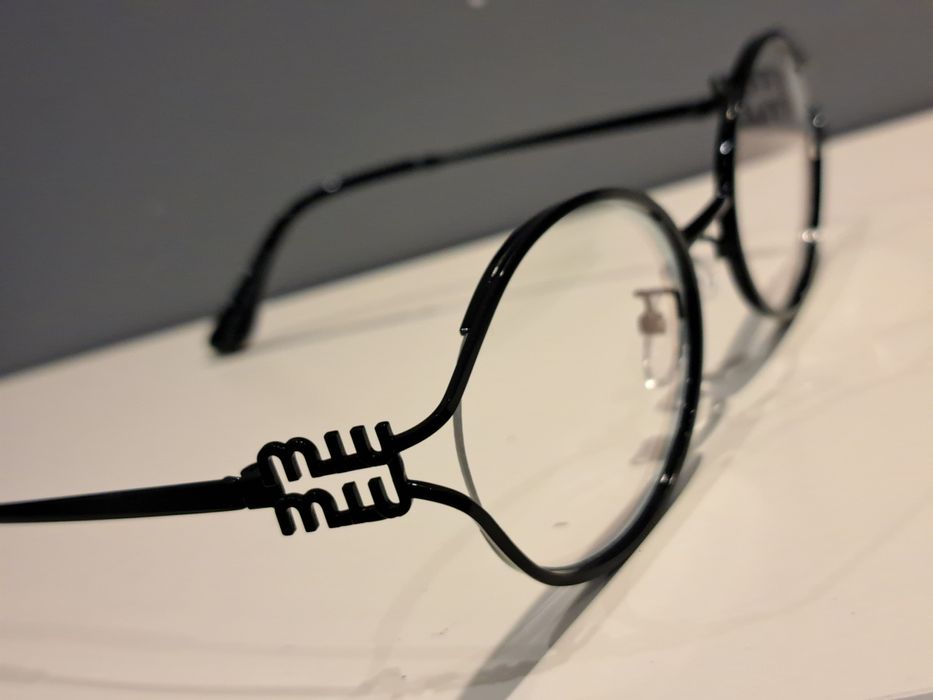 MIU MIU czarne nowe damskie okulary zerówki oprawki stalowe jajeczka