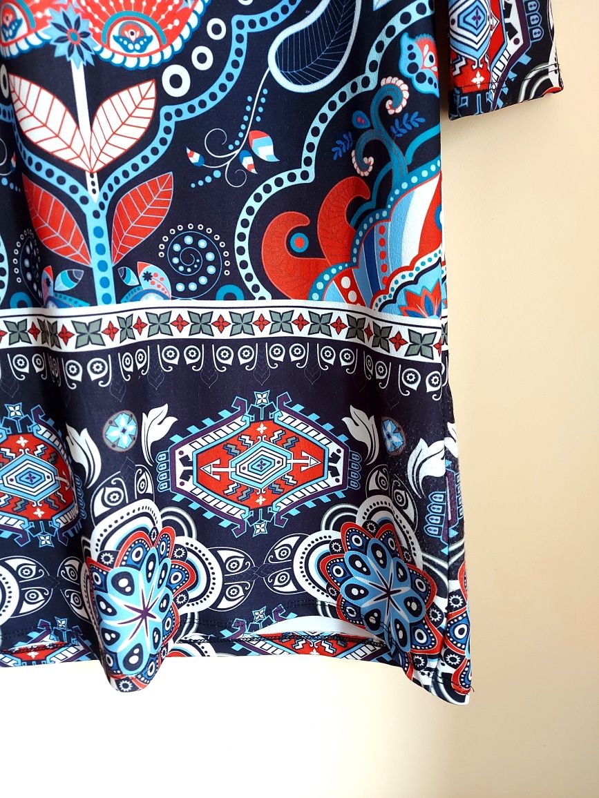 Sukienka boho – kaszubski wzór, rękaw 3/4