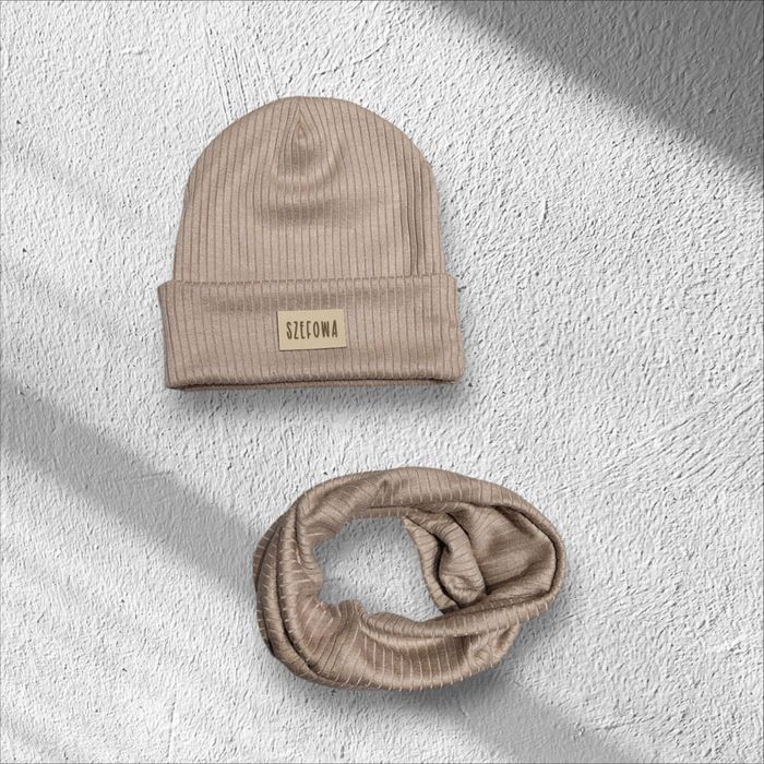 Ciepły komplet dla dziewczynki czapka komin beżowy hit jesieni nowy 52