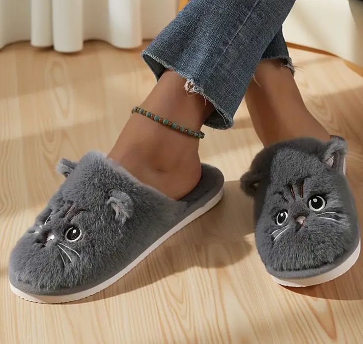 Капці домашні з котиком сірого кольору