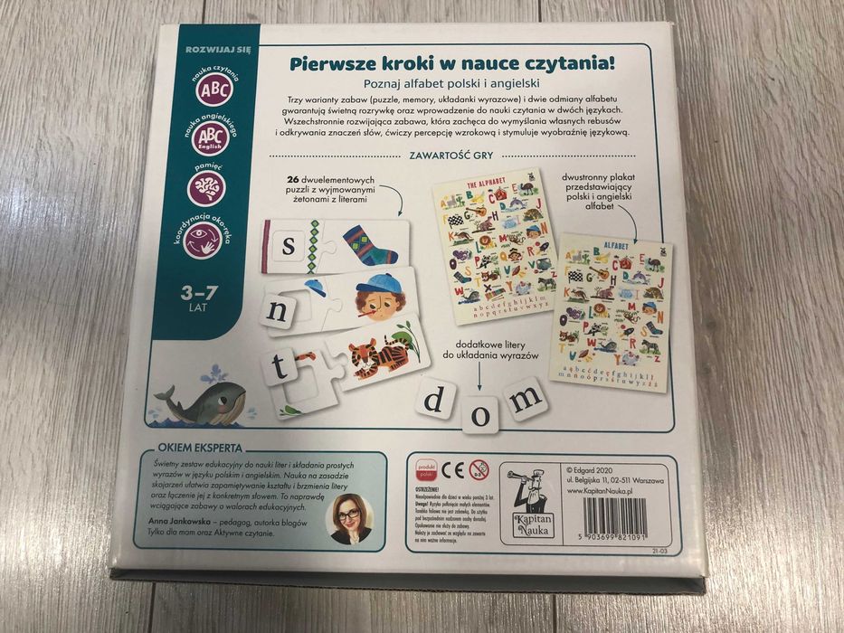Gra planszowa edukacyjna Alfabet na 3 Sposoby kompletna wiek 3-7 lat