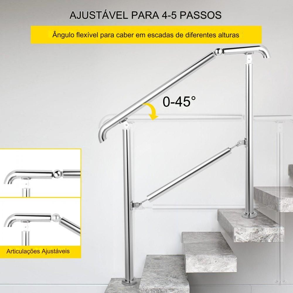 Corrimão de Aço Inoxidável Ajustável para 5 Degraus