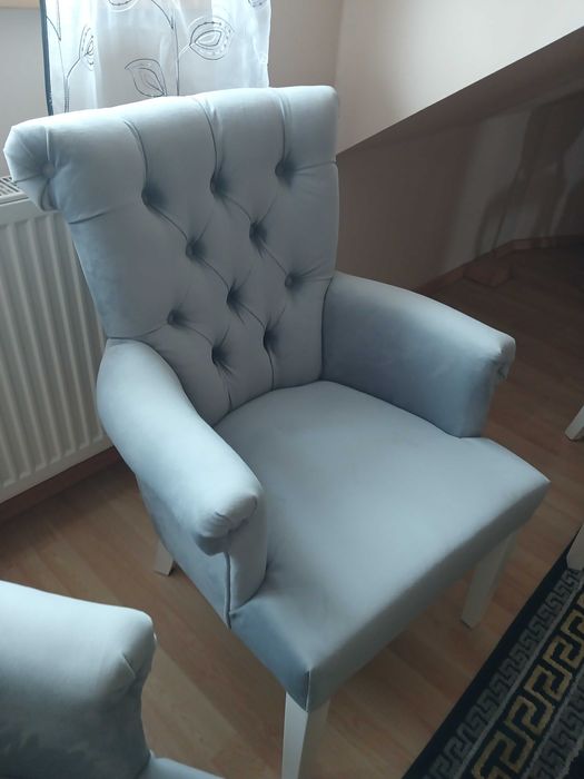 Fotel pikowany welur krzesło glamour 3 sztuki fotele szare