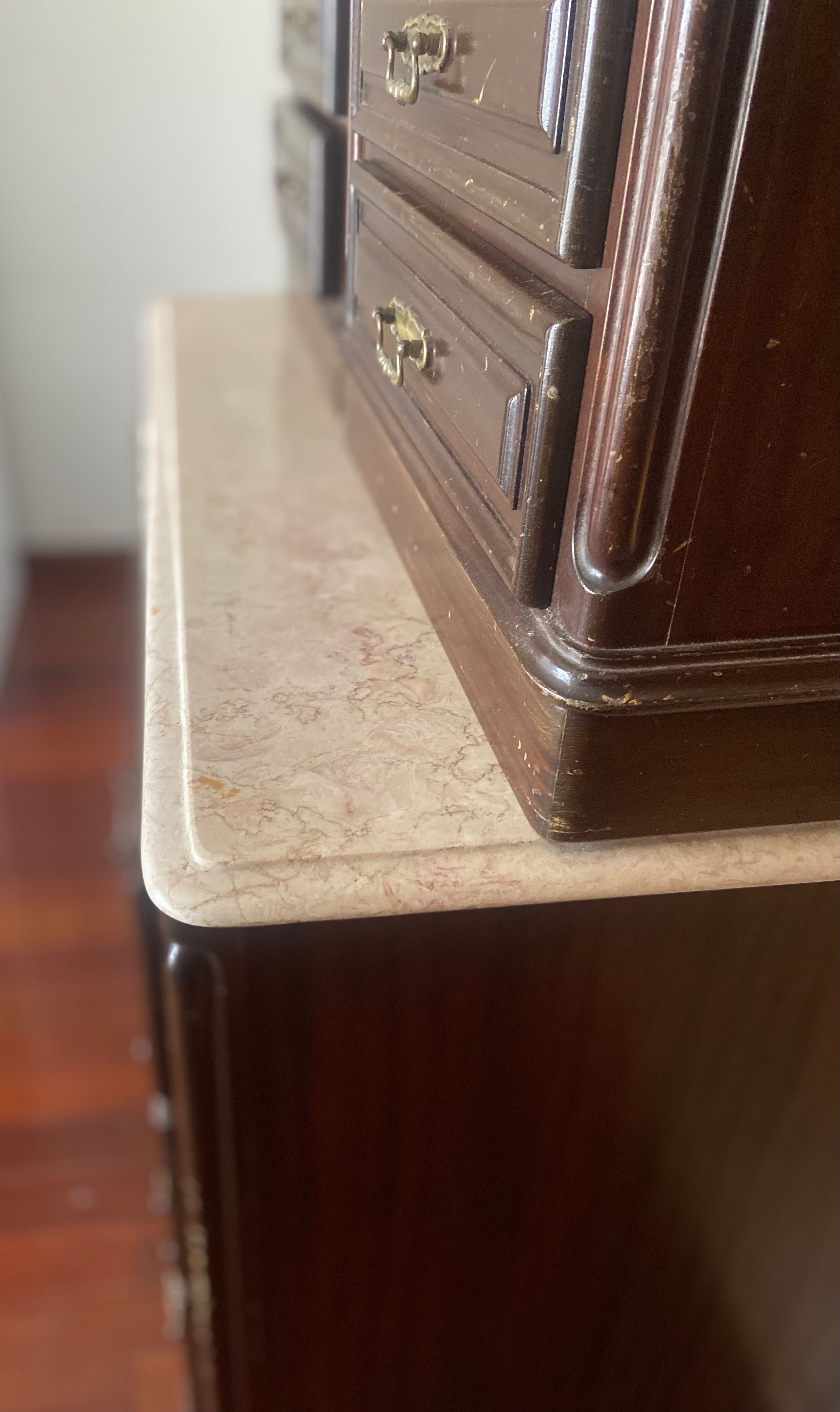 Vintage-Mesinhas de Cabeceira e Cómoda com Tampo de Mármor