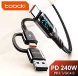 Зарядний кабель Toocki 2 в 1- USB-C - USB-C/A 240W. Зарядный кабель