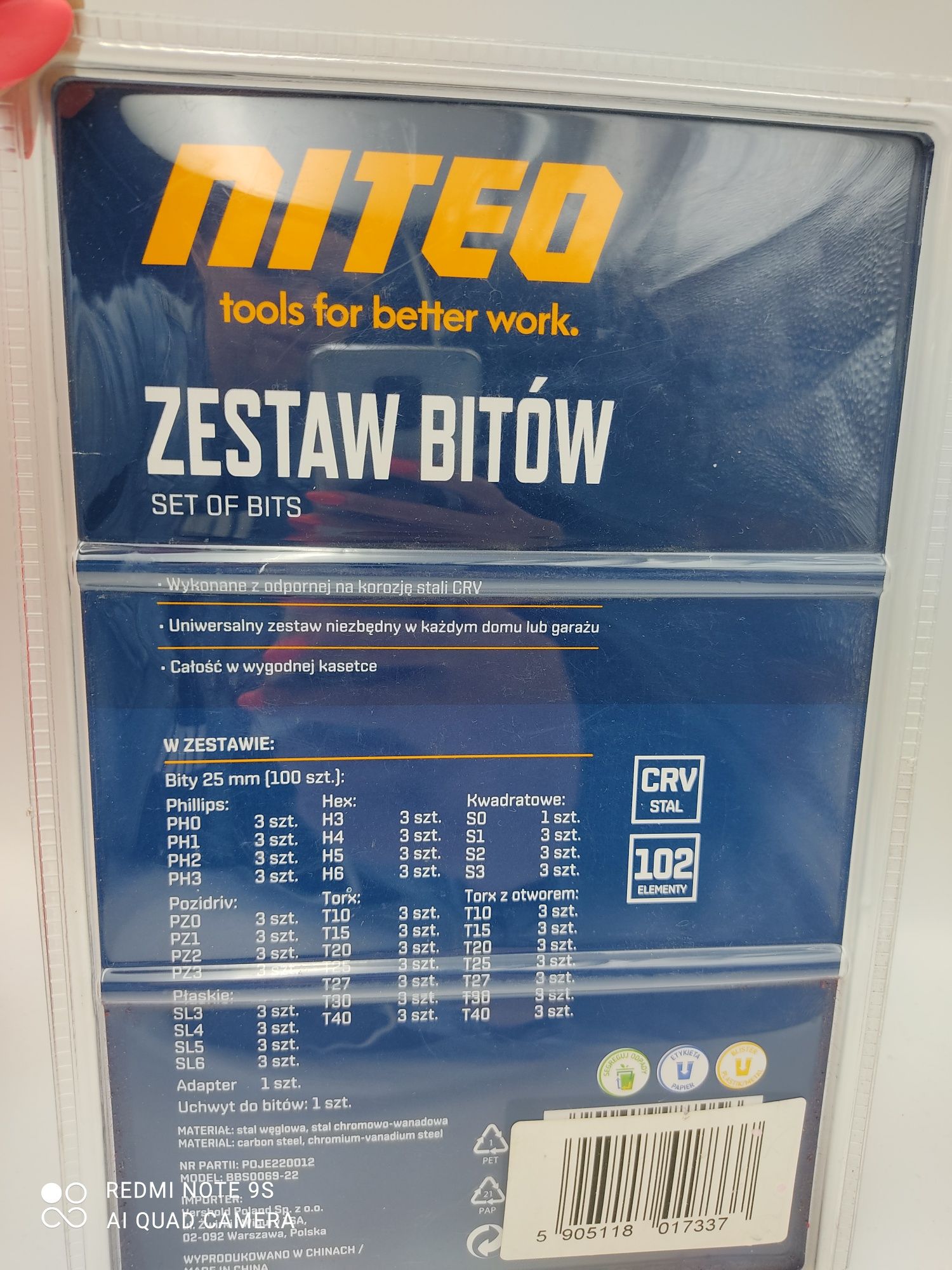 Zestaw bitów Niteo 102 elementów