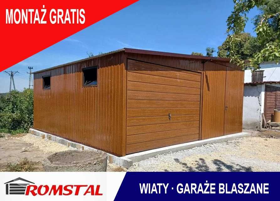 DREWNOPODOBNY Garaż Blaszany 7x6 - Magazyn / Wiata / Schowek - Romstal