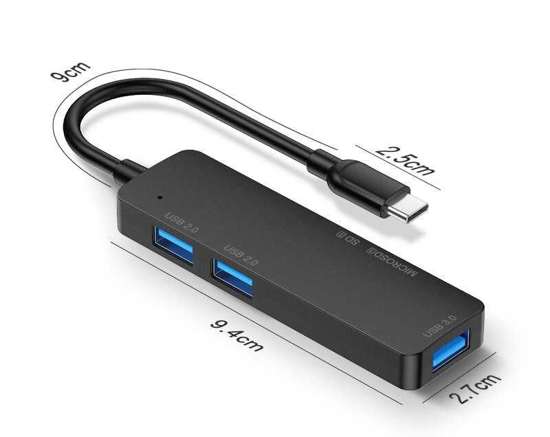 HUB USB-C, 3.0, 2.0, microSD