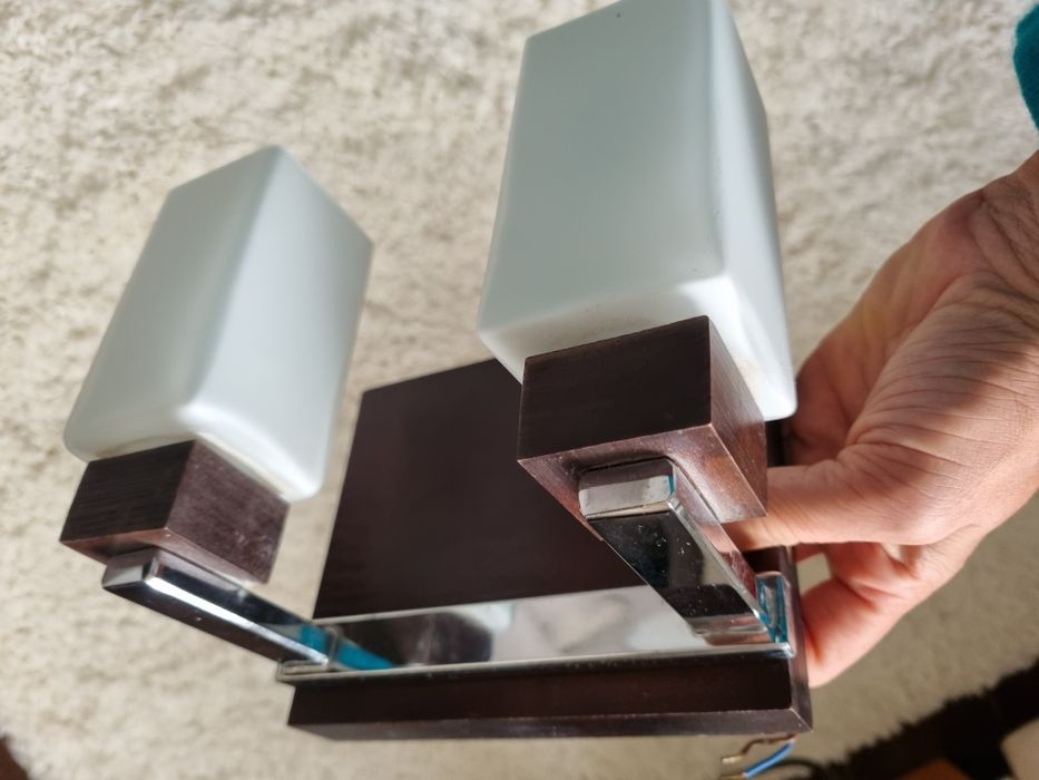 lampa kinkiet - szkło,drewo, nikiel