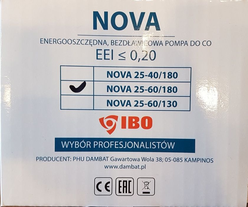 Pompa obiegowa elektroniczna NOVA 25-60/180 IBO Nowość! Mocna Solidna!