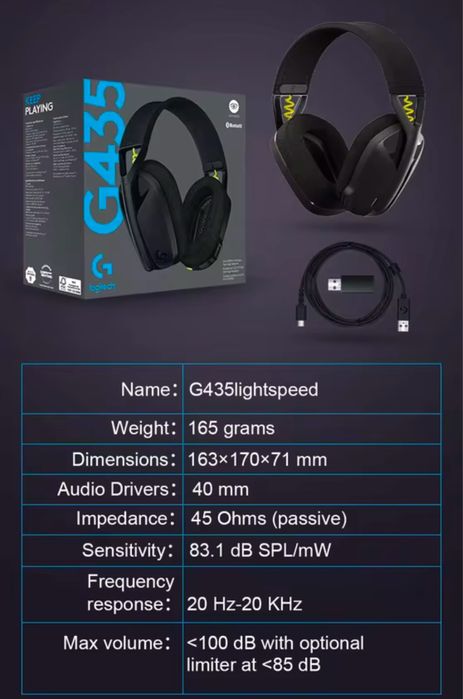 Навушники Logitech G435  бездротові, для пк легкі, з якісним звуком