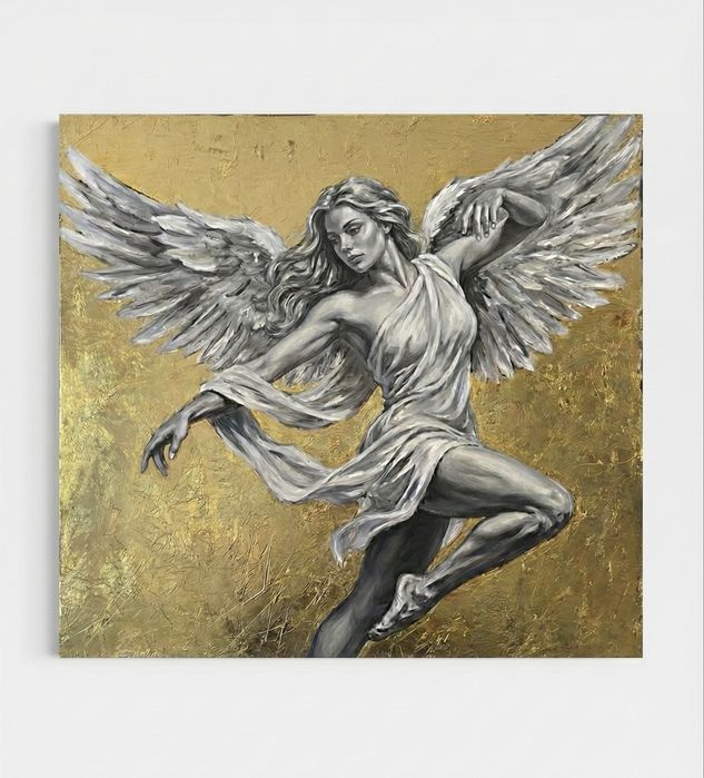 Obraz konieta anioł akt złoty