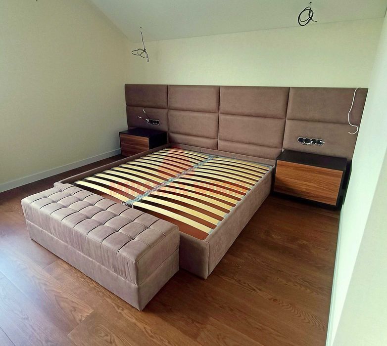 Кровати на заказ, мягкие спинки изголовья, мягкие стеновые пан