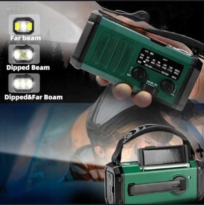 RADIO awaryjne 10000mAh SOLARNE AM FM SOS Z ładowarką USB kompas