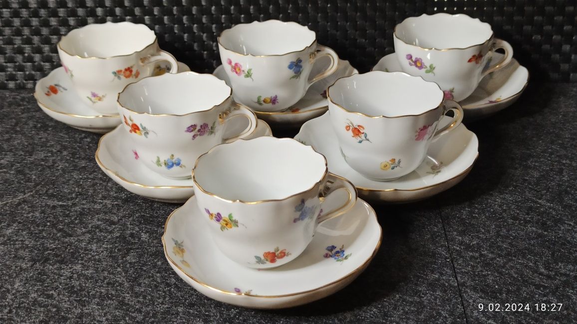 Porcelana MEISSEN Serwis 6 os MOKKA królewska Manufaktura MIŚNIA