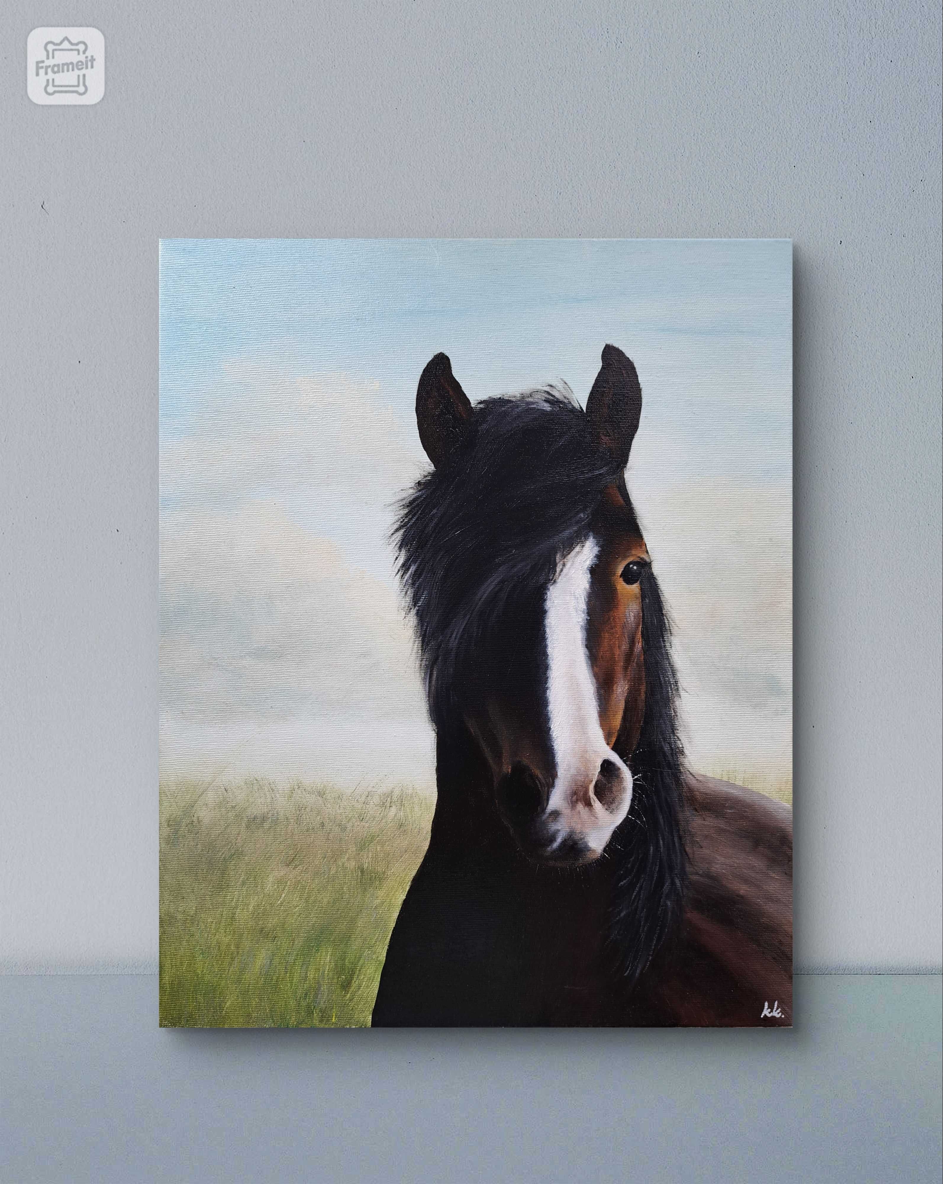 Obraz olejny na płótnie 40x50 mgła koń portret