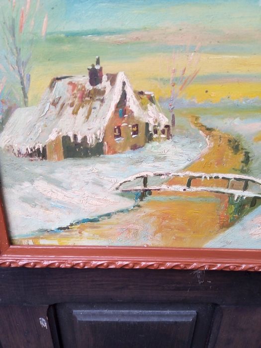 Uroczy obraz olejny zima