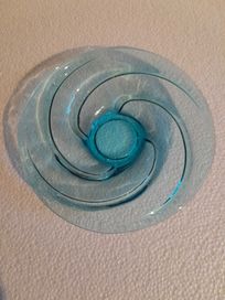 Stare niebieskie szkło spiralny talerzyk PRL