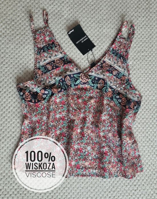 Nowa prześliczna bluzka damska bez rękawów w kwiatowy print wiskoza