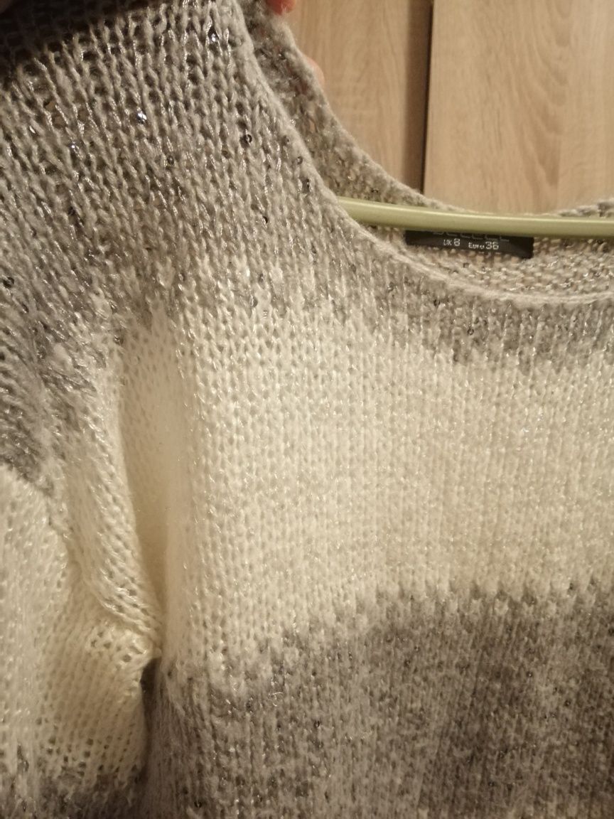 Sweterek sweter Select 36 38 M L srebrne cekiny przesylka 1 zl!
