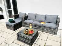 BORNEO zestaw mebli szary mix technorattan sofa fotel pufa