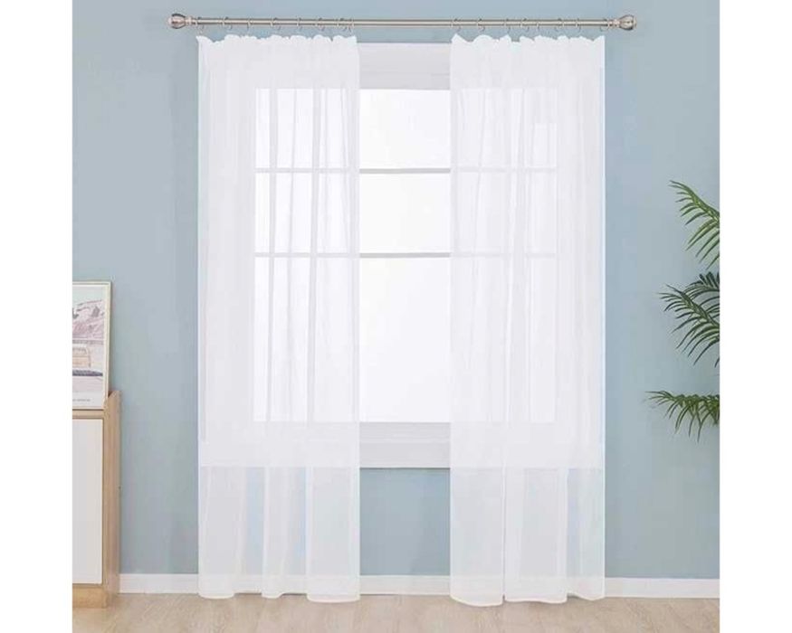 Zestaw 2 firan woalowych Deconovo 175×140 cm białe na taśmie