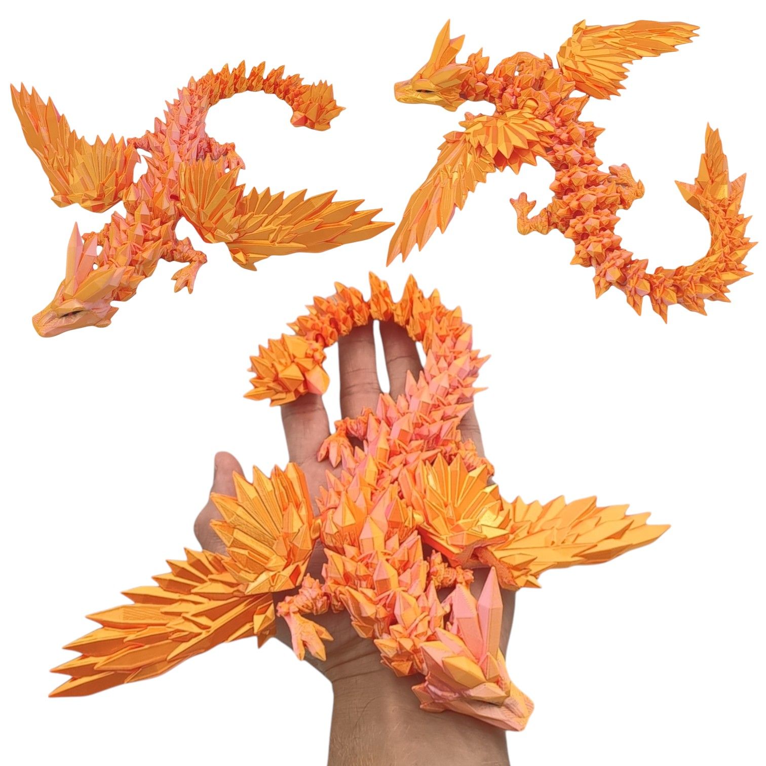 Kryształowy Smok ze Skrzydłami Midi, 34cm, Figurka Przegubowa, 19B4M