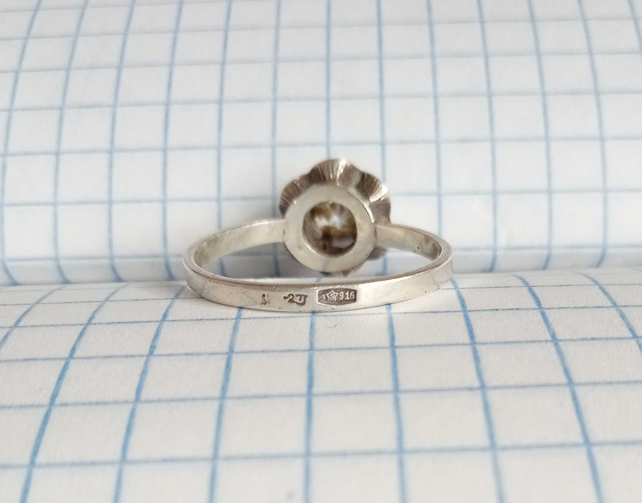 Срібне кольцо із прозорим камнем, Срібло вінтажне 916  із зіркою, СССР