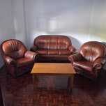sofas em pele e tambem com movel e mesa