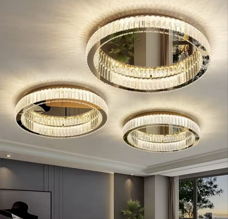 Lampa sufitowa plafon złota lustrzana kryształy