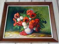 Obraz olejny na płótnie- kwiaty maki w wazonie