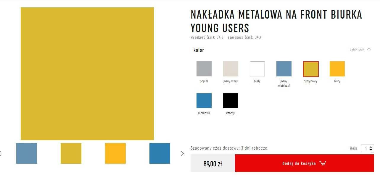 Nakładka metalowa front biurka Young Users Cytrynowy Żółty niebieski