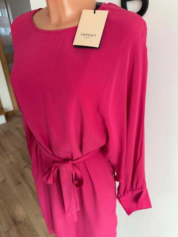 Twinset sukienka fuksjowa z wiskozy i jedwabiu L/40 nowa