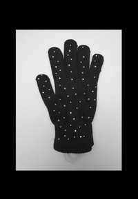 Nowe czarne rękawiczki ze srebrnymi ozdobami - kropeczkami. Infinity