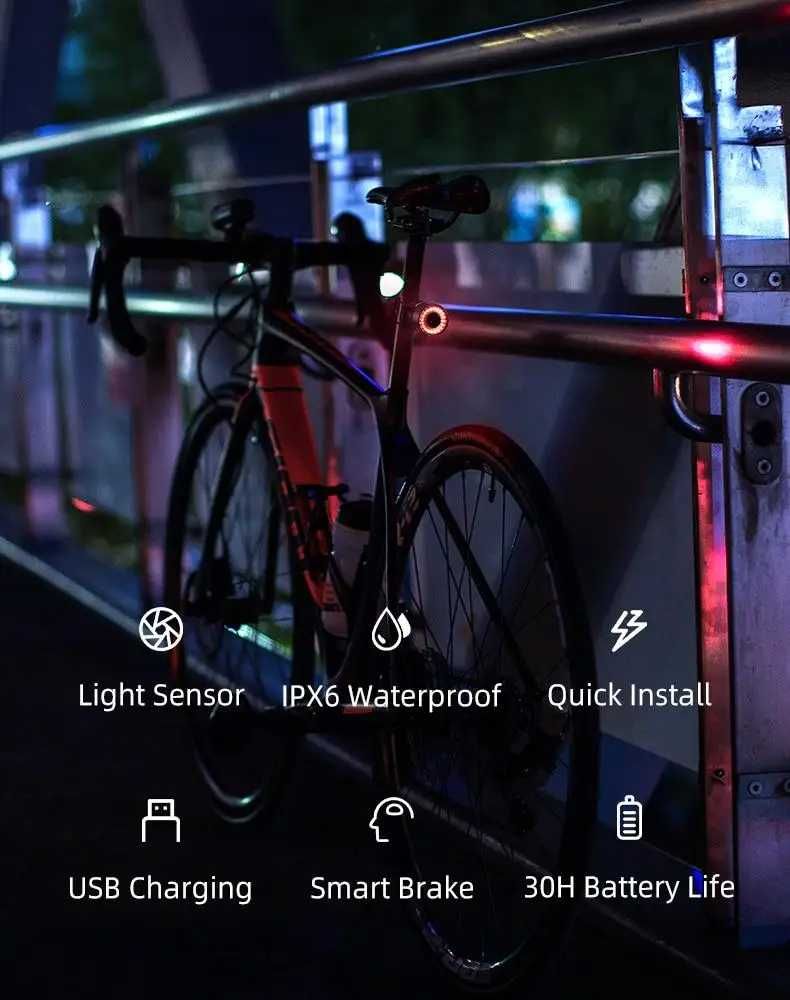 Велосипедний розумний задній ліхтар ROCKBROS Q3 SAMURAI датчик руху