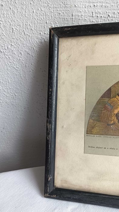 Stary obrazek w ramce drewnianej+ szkło