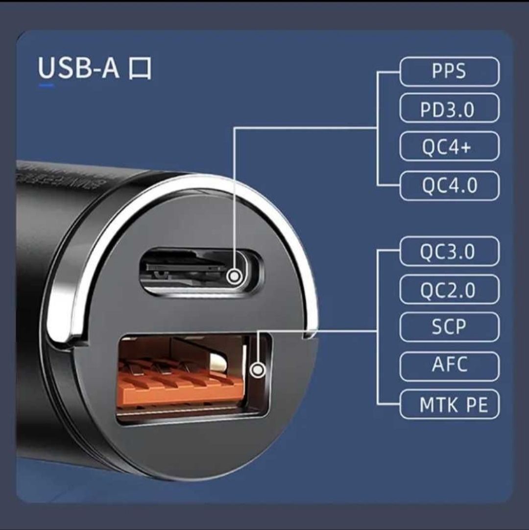 Автомобільний зарядний пристрій PD + USB 30W