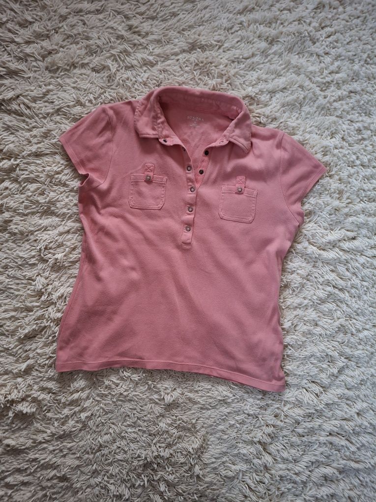 Różowa polówka z kieszeniami, tshirt damski, napy Sonoma