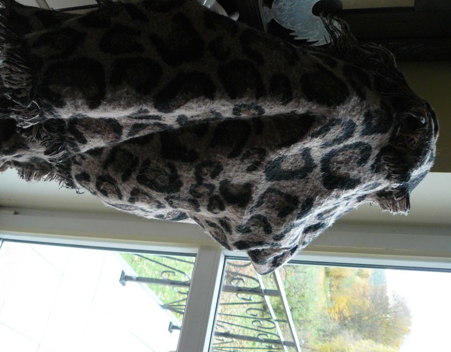 Olbrzymi szal w brązach ciepły otulający panterka 240x 70 cm